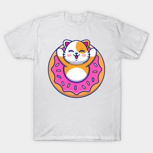 Cute baby cat with doughnut cartoon T-Shirt